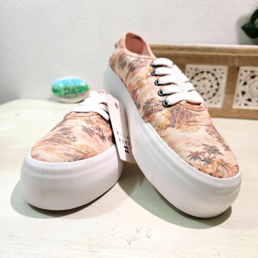 Billabong Women Sz 10 Platform Tropical Palm Rio Lace Up Cushioned Sneaker Shoes
